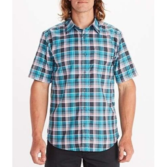 Marmot Syrocco Plaid Enamel Blue Short Sleeve Button Front Shirt Mens Small - Picture 3 of 3
